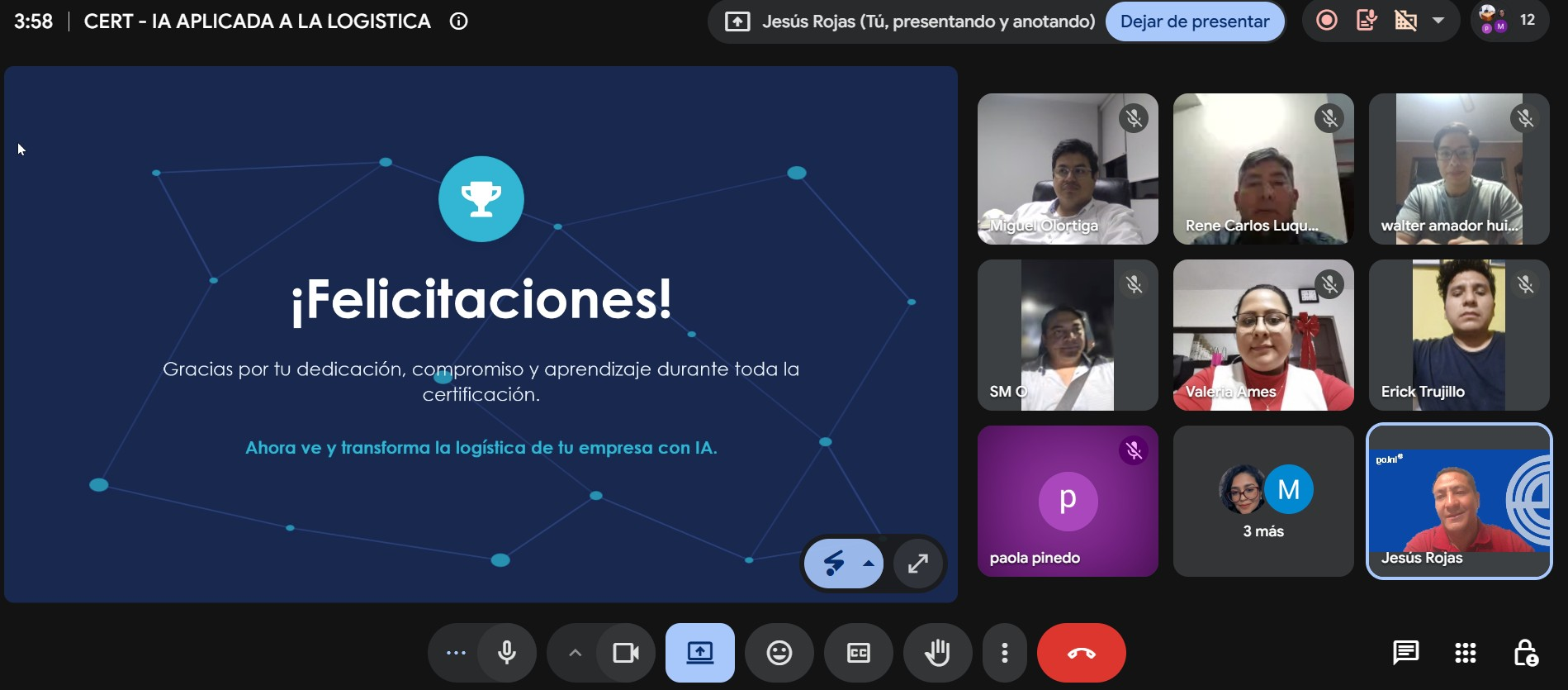 Certificación IA Aplicada a la Logística · Felicitaciones al grupo