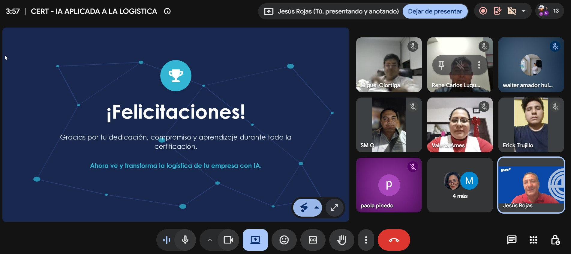 Certificación IA Aplicada a la Logística · Cierre de sesión en vivo con el grupo